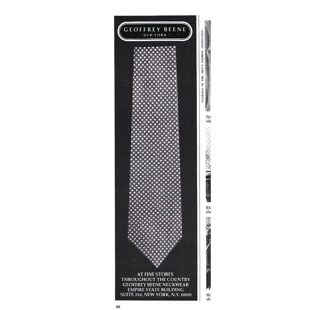 Geoffrey Beene Mens Polka Dot Necktie Vintage Print AD 1970s